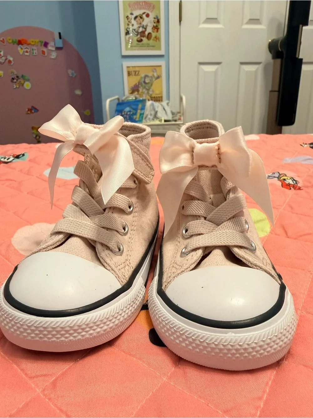 Converse Kids Light Pink High-Top Sneakers with Ribbon Bow